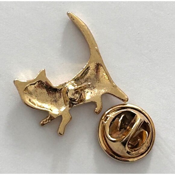 Cat Kitten Walking Gold-Tone Lapel Pin With Rhinestone Eyes Small Brooch - Picture 3 of 3